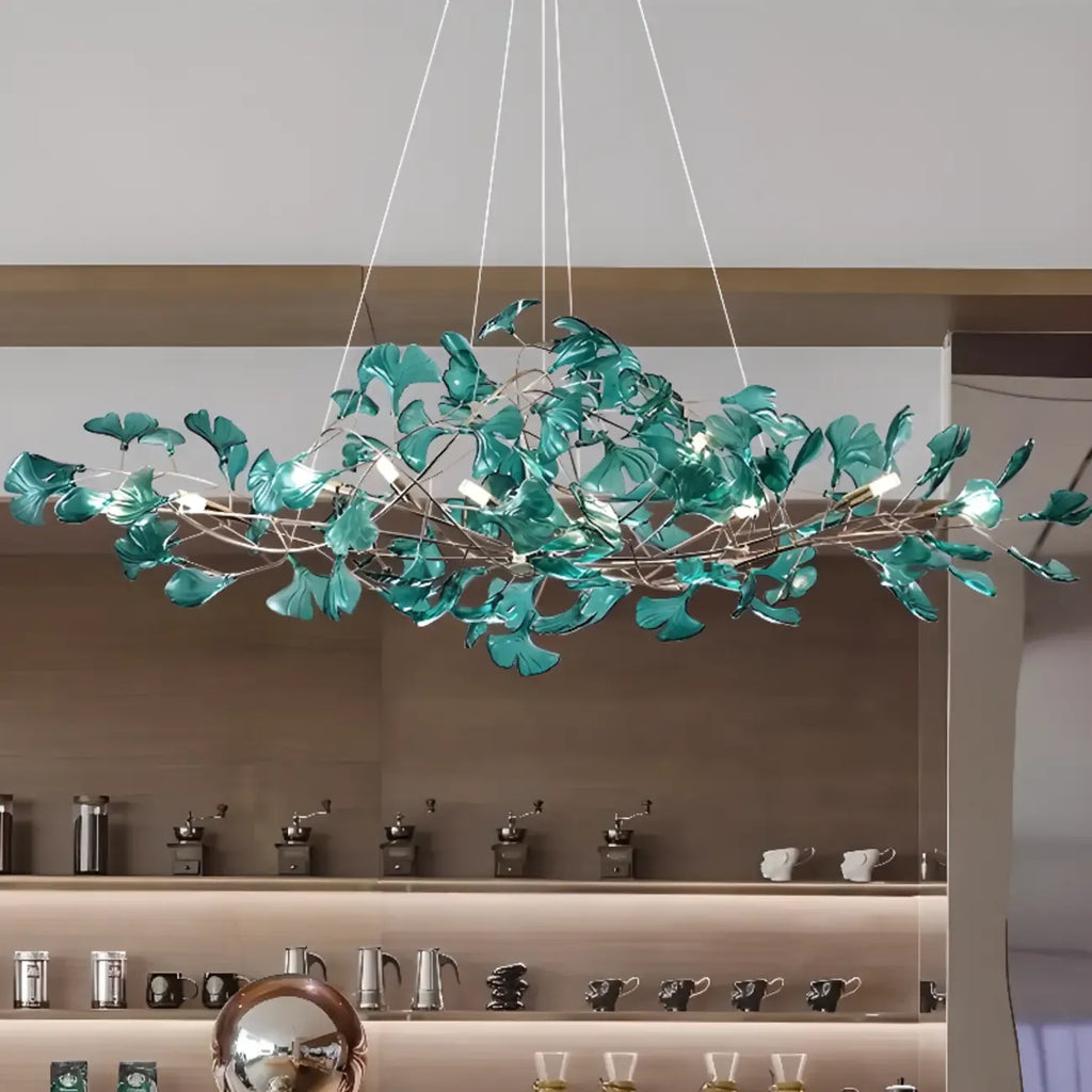 Lustre Art Déco moderne en acrylique ambré à motif floral et feuilles