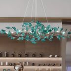 Lustre Art Déco moderne en acrylique ambré à motif floral et feuilles