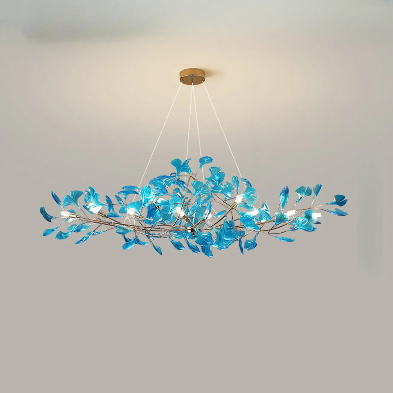 Lustre Art Déco moderne en acrylique ambré à motif floral et feuilles