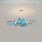Lustre Art Déco moderne en acrylique ambré à motif floral et feuilles