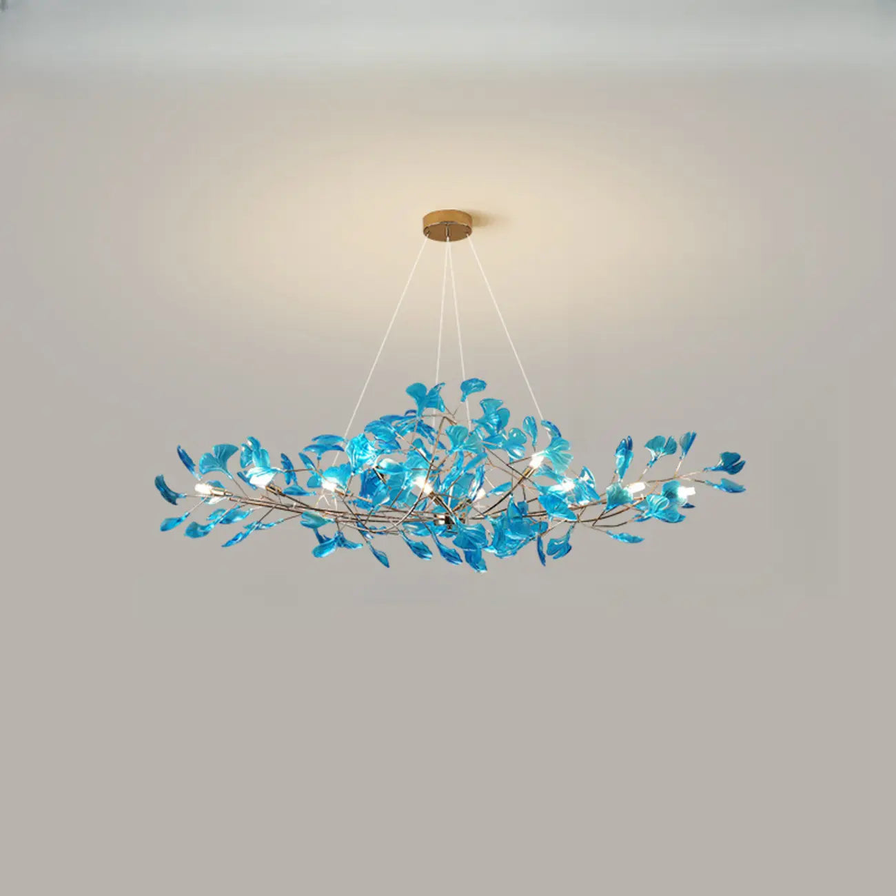 Lustre Art Déco moderne en acrylique ambré à motif floral et feuilles