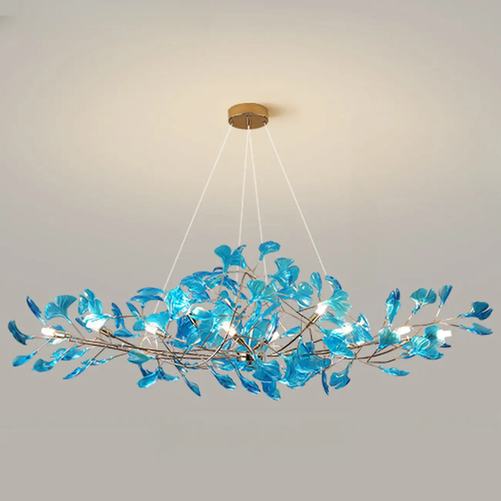 Lustre Art Déco moderne en acrylique ambré à motif floral et feuilles