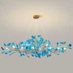 Lustre Art Déco moderne en acrylique ambré à motif floral et feuilles