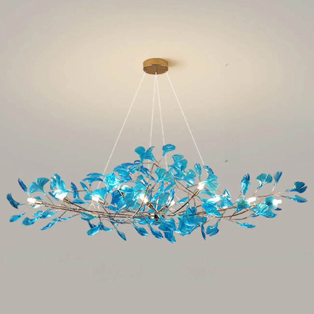 Lustre Art Déco moderne en acrylique ambré à motif floral et feuilles