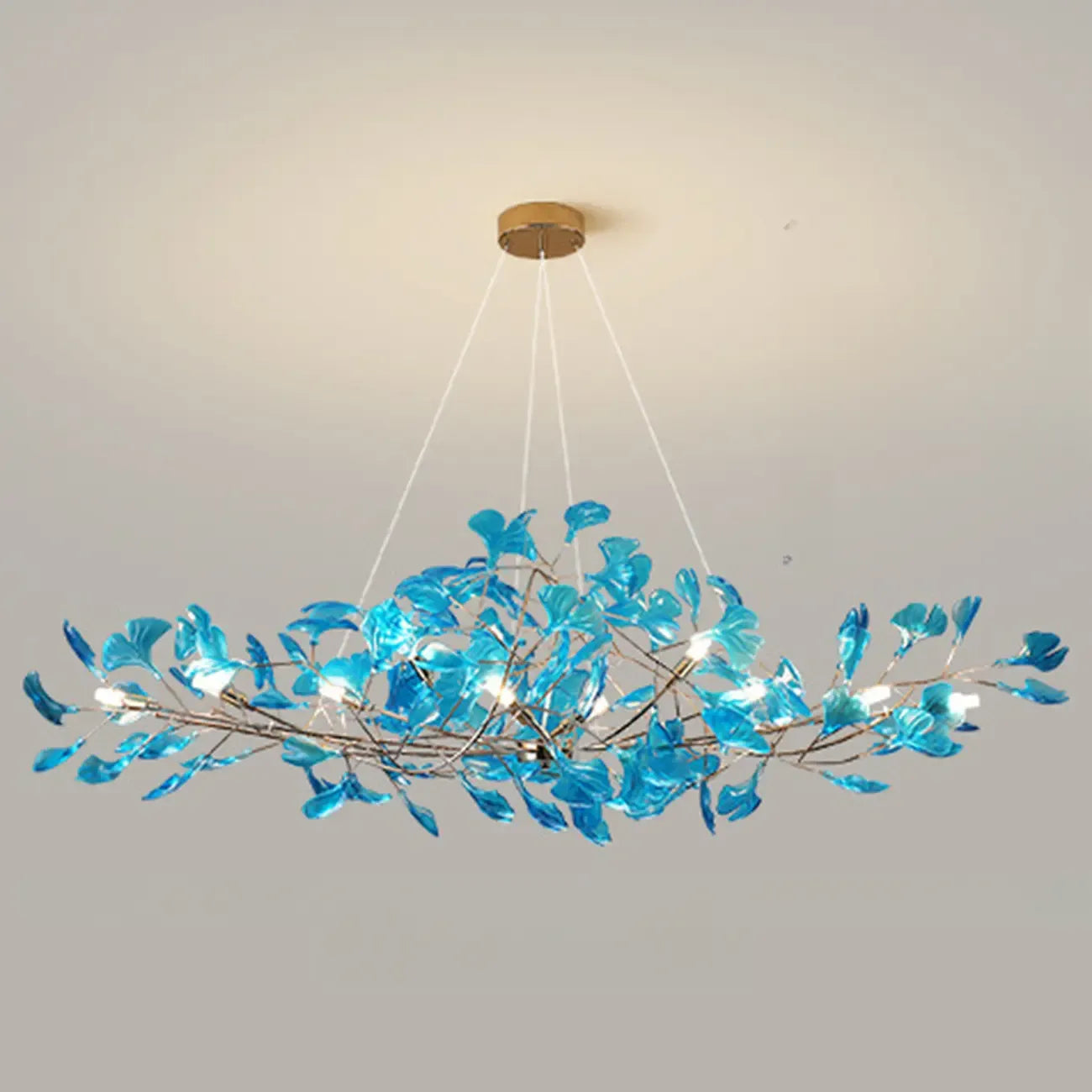 Lustre Art Déco moderne en acrylique ambré à motif floral et feuilles