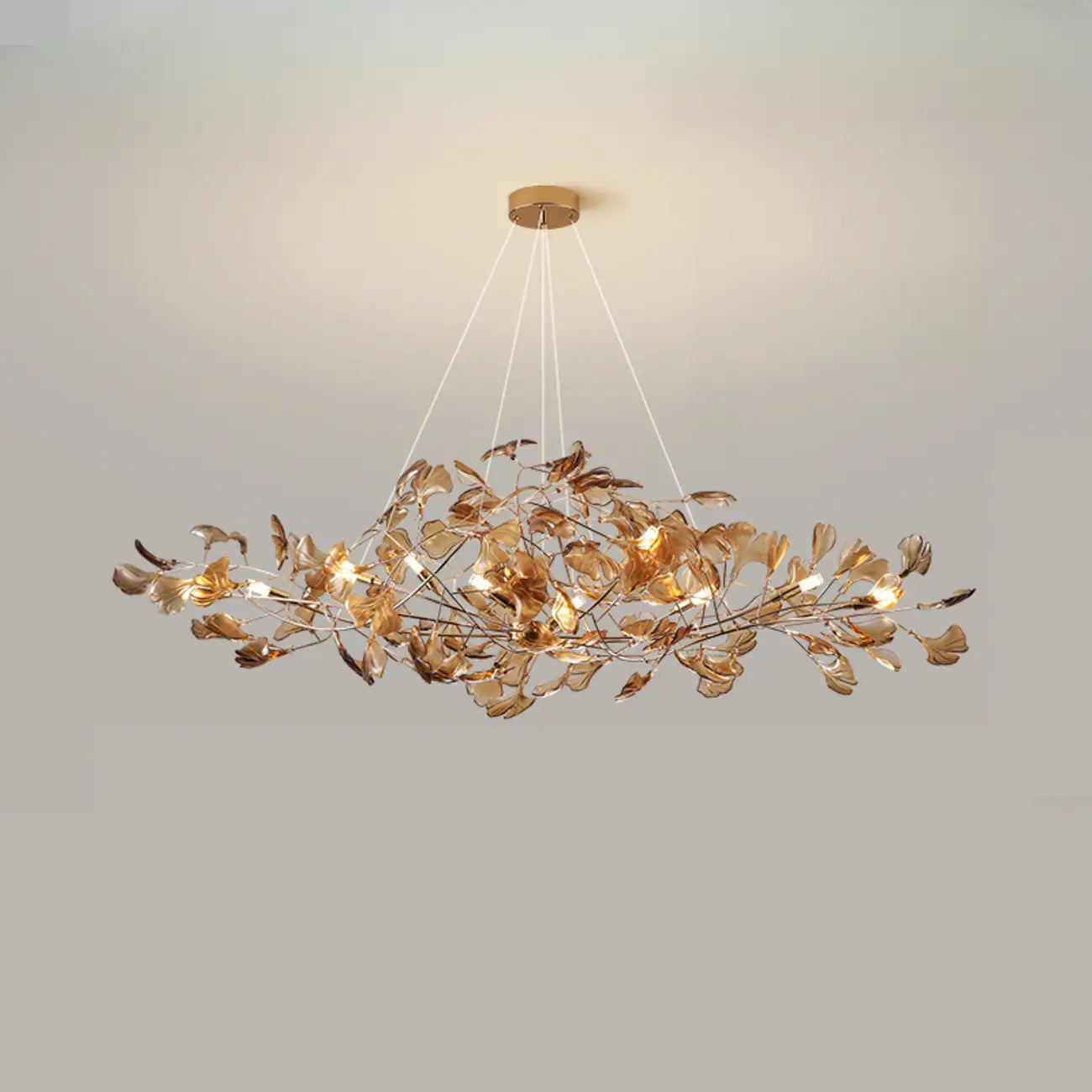 Lustre Art Déco moderne en acrylique ambré à motif floral et feuilles