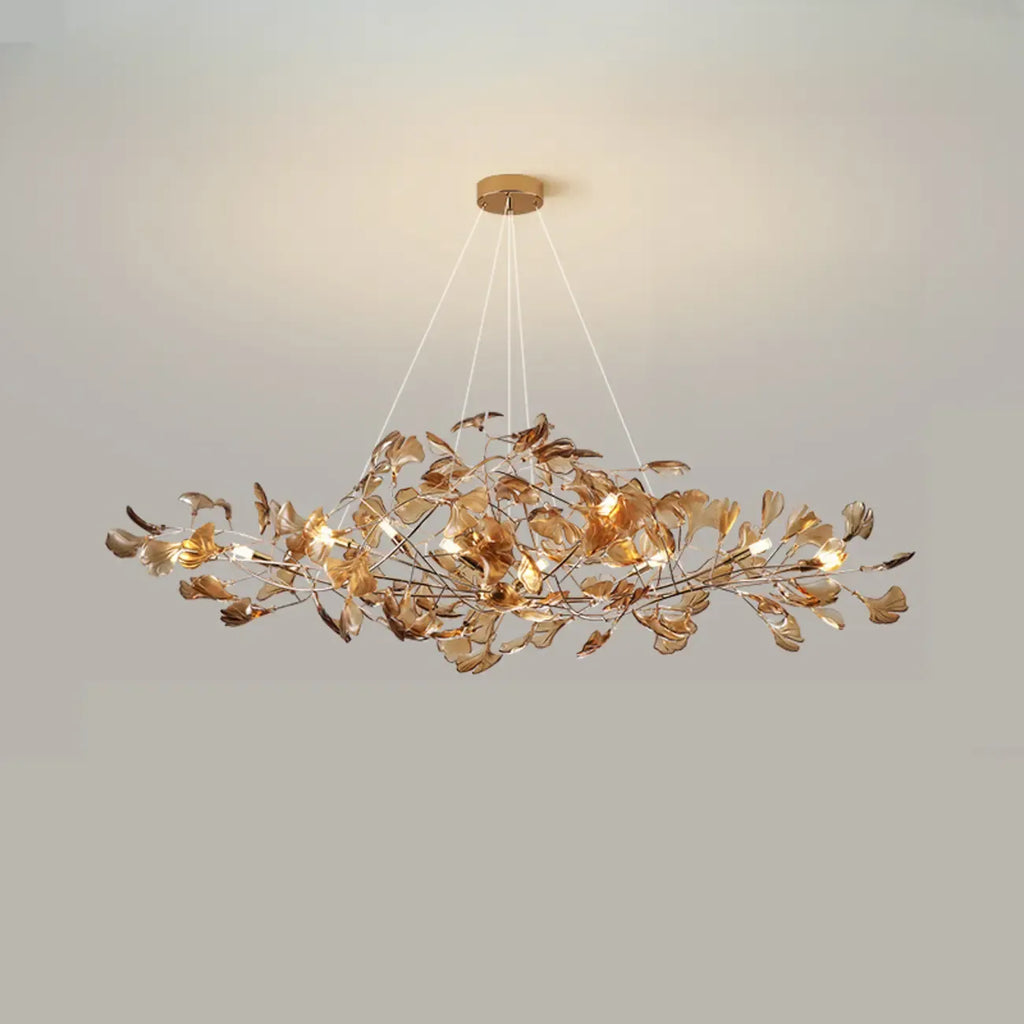 Lustre Art Déco moderne en acrylique ambré à motif floral et feuilles