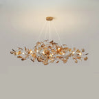 Lustre Art Déco moderne en acrylique ambré à motif floral et feuilles