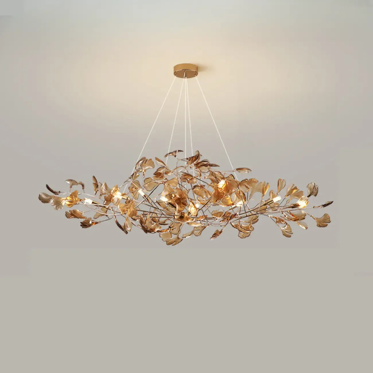 Lustre Art Déco moderne en acrylique ambré à motif floral et feuilles
