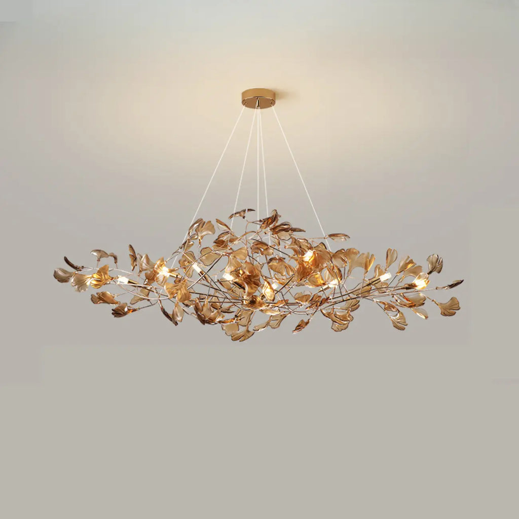 Lustre Art Déco moderne en acrylique ambré à motif floral et feuilles