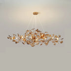 Lustre Art Déco moderne en acrylique ambré à motif floral et feuilles