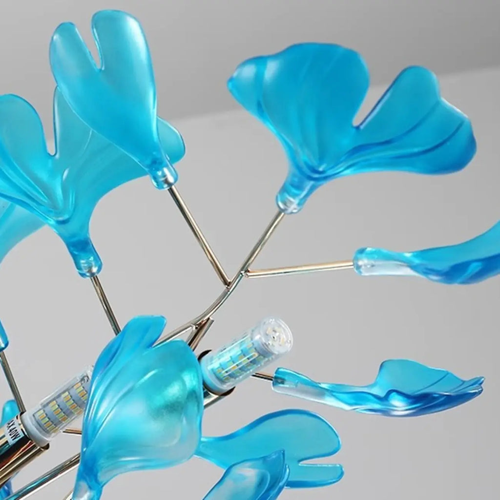 Lustre Art Déco moderne en acrylique ambré à motif floral et feuilles