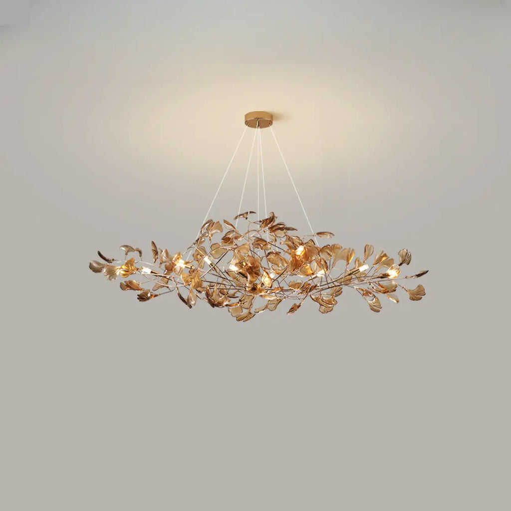 Lustre Art Déco moderne en acrylique ambré à motif floral et feuilles