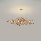 Lustre Art Déco moderne en acrylique ambré à motif floral et feuilles