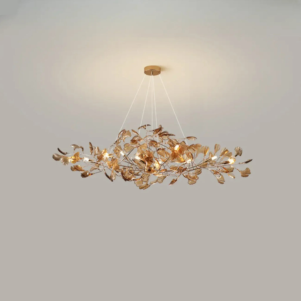 Lustre Art Déco moderne en acrylique ambré à motif floral et feuilles