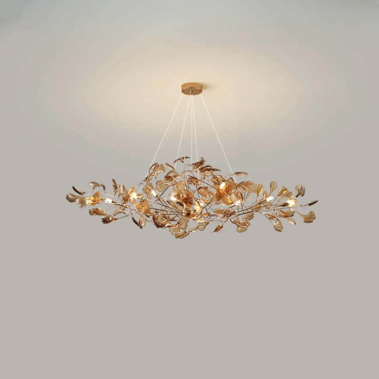 Lustre Art Déco moderne en acrylique ambré à motif floral et feuilles