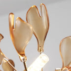 Lustre Art Déco moderne en acrylique ambré à motif floral et feuilles