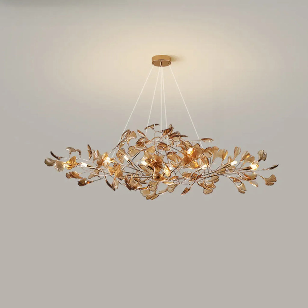 Lustre Art Déco moderne en acrylique ambré à motif floral et feuilles