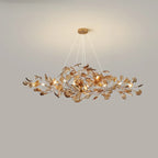 Lustre Art Déco moderne en acrylique ambré à motif floral et feuilles