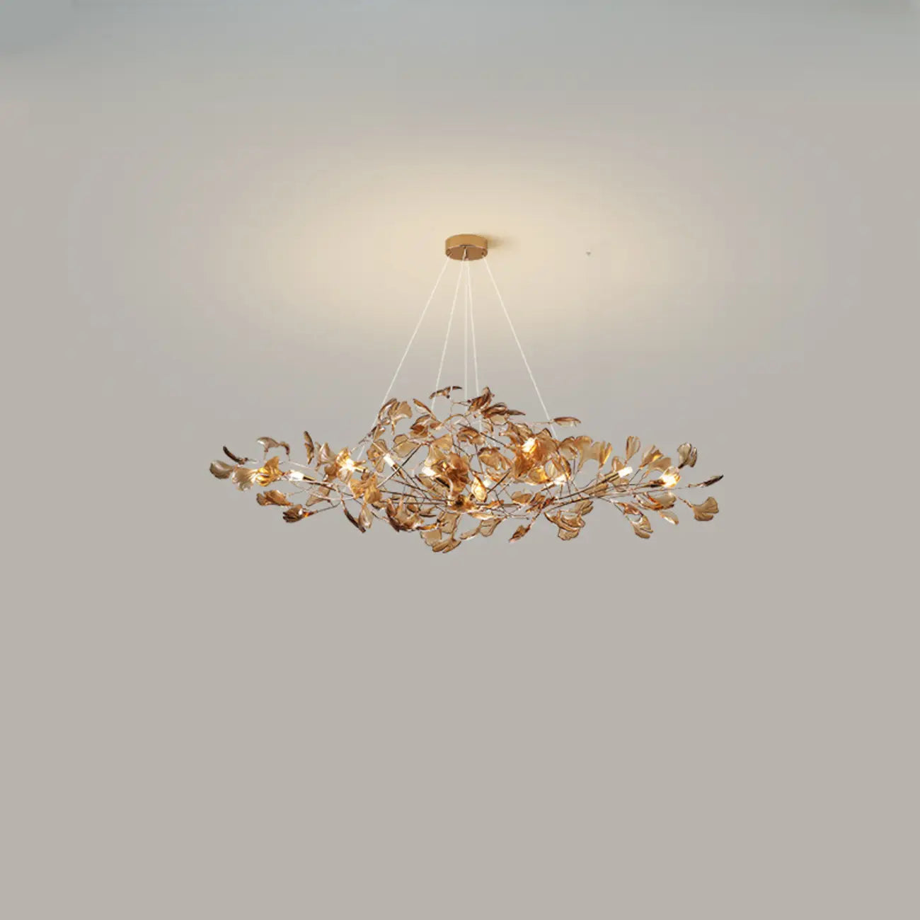 Lustre Art Déco moderne en acrylique ambré à motif floral et feuilles