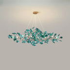 Lustre Art Déco moderne en acrylique ambré à motif floral et feuilles