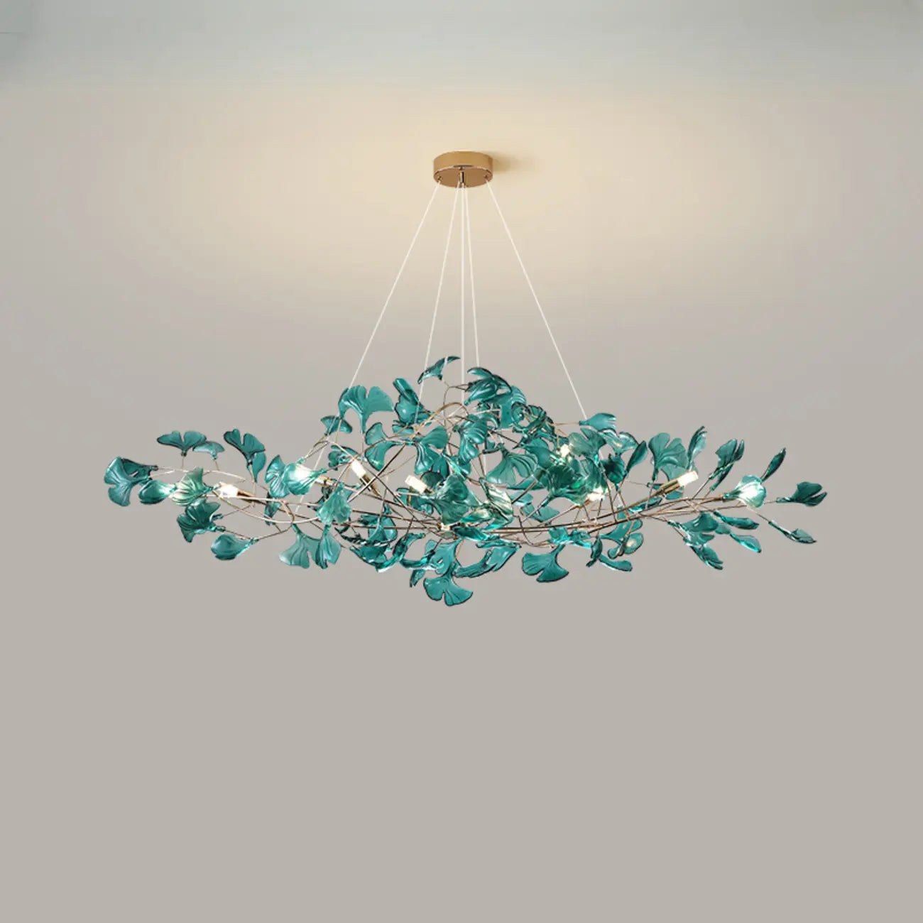 Lustre Art Déco moderne en acrylique ambré à motif floral et feuilles