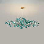 Lustre Art Déco moderne en acrylique ambré à motif floral et feuilles
