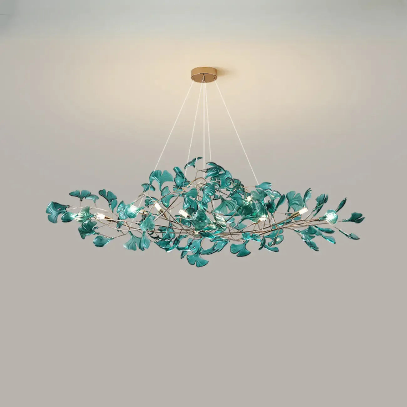 Lustre Art Déco moderne en acrylique ambré à motif floral et feuilles