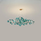 Lustre Art Déco moderne en acrylique ambré à motif floral et feuilles