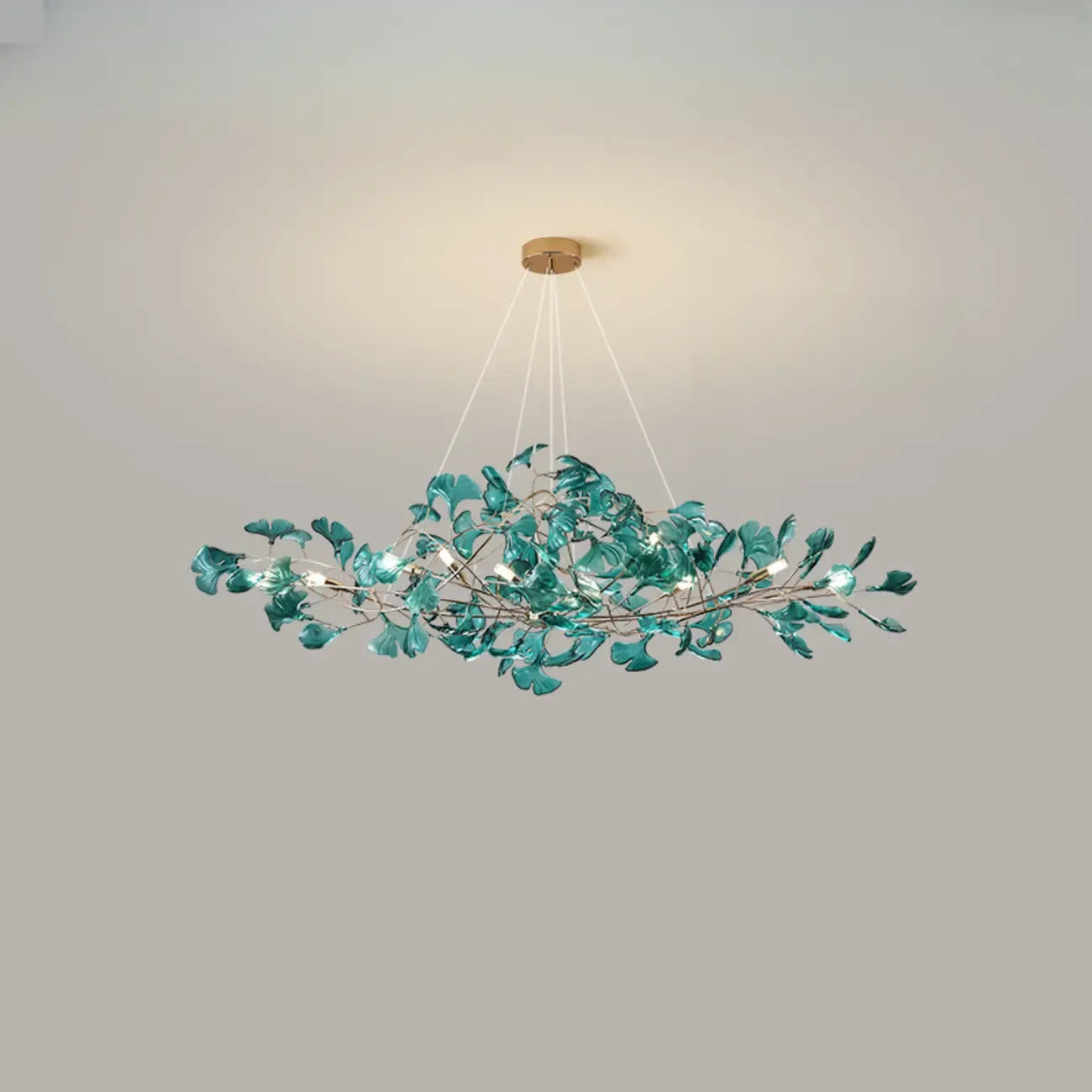Lustre Art Déco moderne en acrylique ambré à motif floral et feuilles