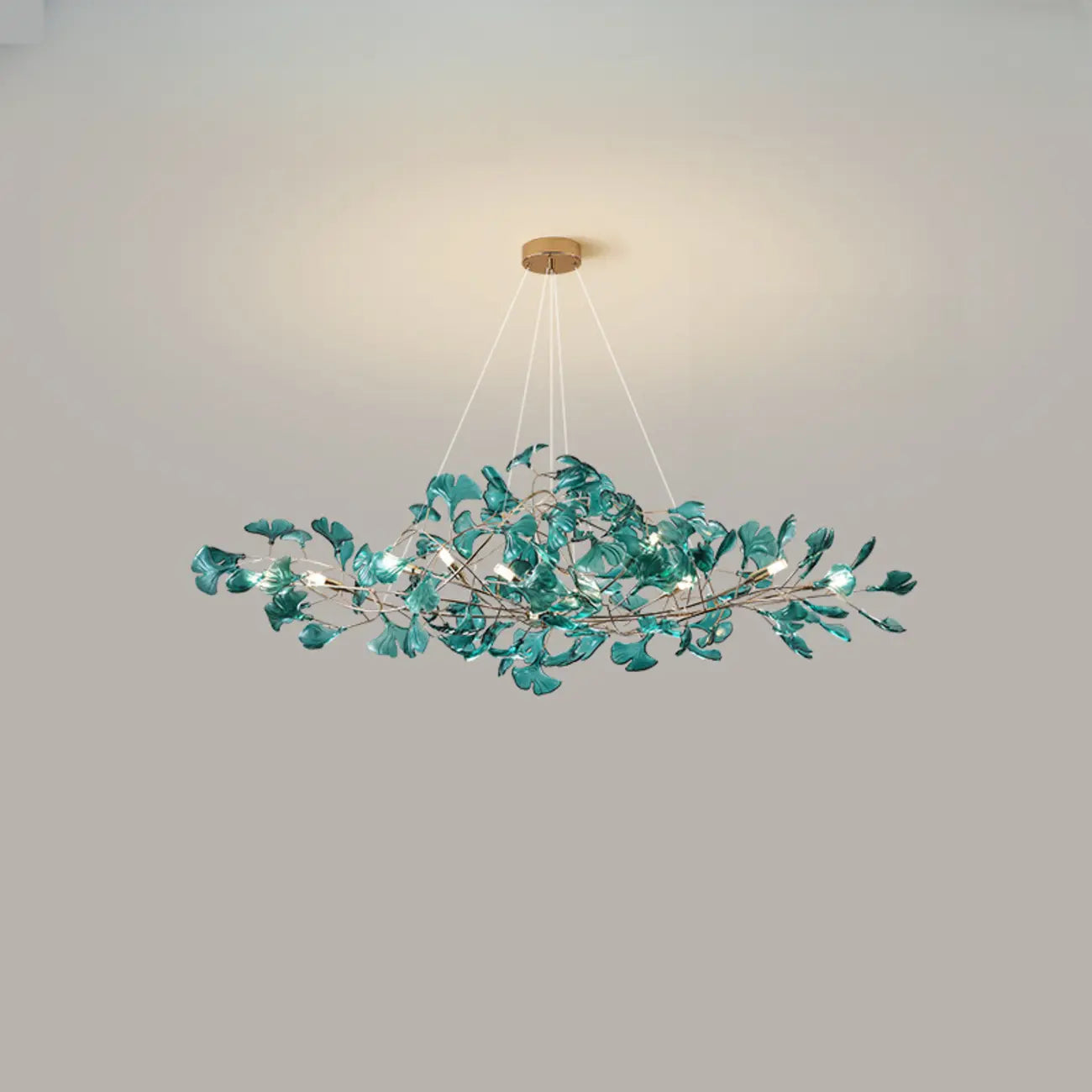Lustre Art Déco moderne en acrylique ambré à motif floral et feuilles