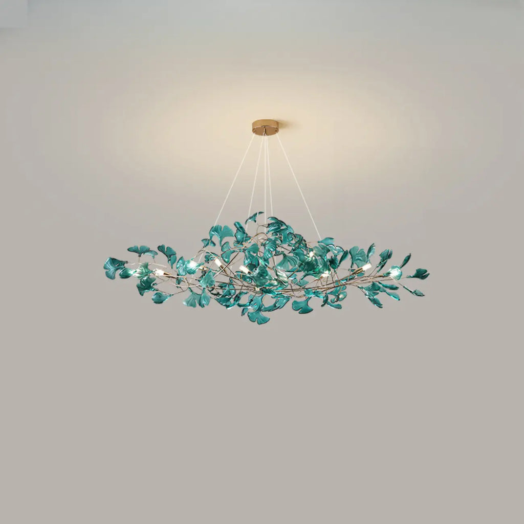 Lustre Art Déco moderne en acrylique ambré à motif floral et feuilles