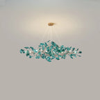 Lustre Art Déco moderne en acrylique ambré à motif floral et feuilles