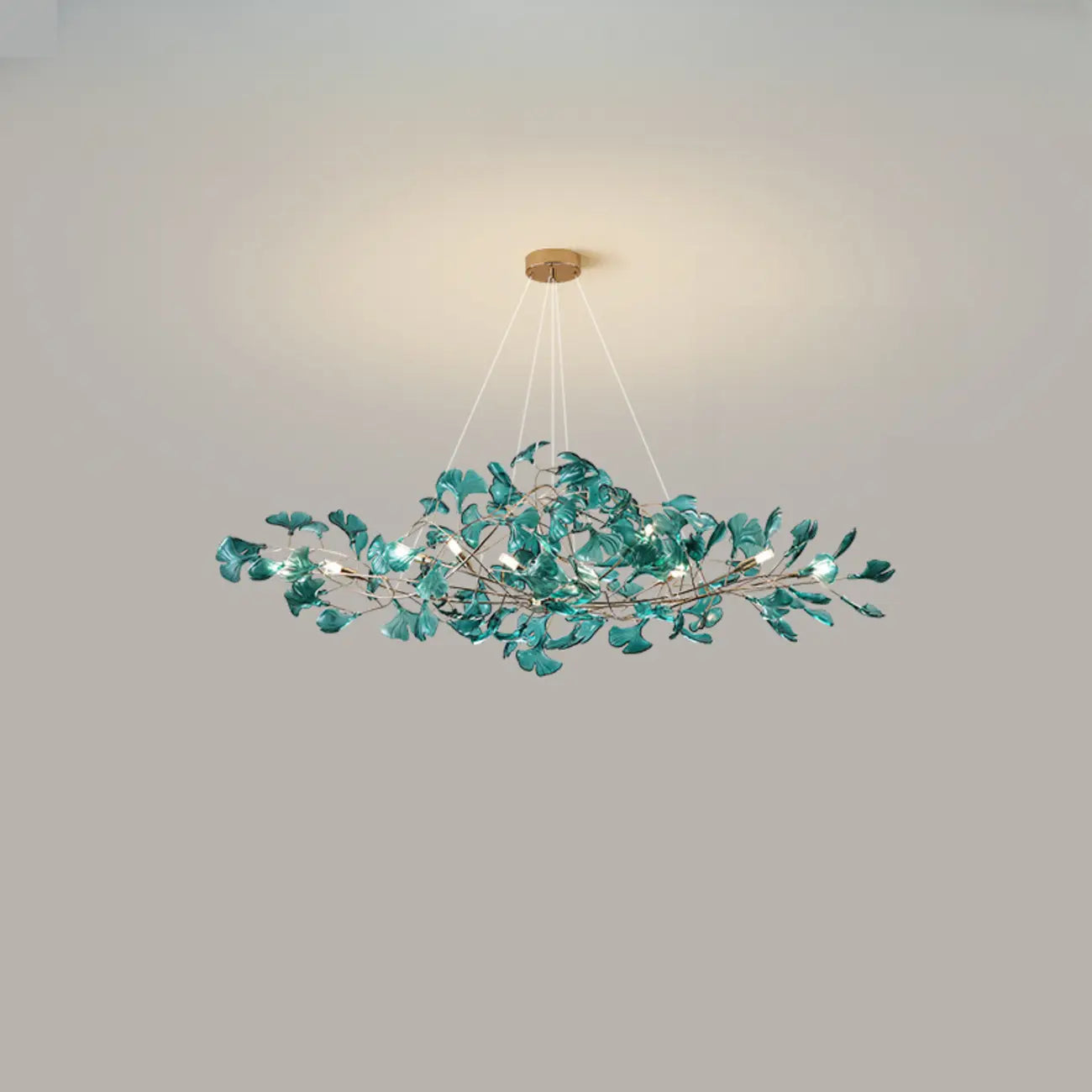 Lustre Art Déco moderne en acrylique ambré à motif floral et feuilles