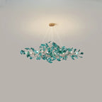 Lustre Art Déco moderne en acrylique ambré à motif floral et feuilles