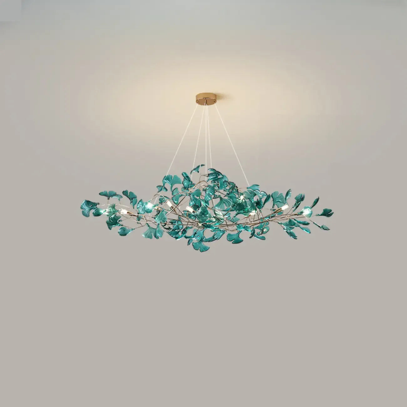 Lustre Art Déco moderne en acrylique ambré à motif floral et feuilles