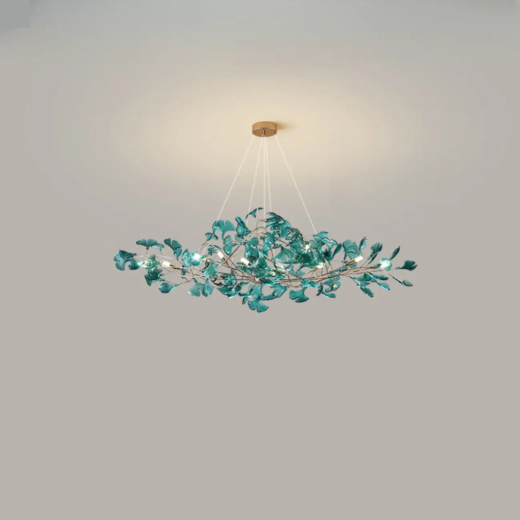 Lustre Art Déco moderne en acrylique ambré à motif floral et feuilles