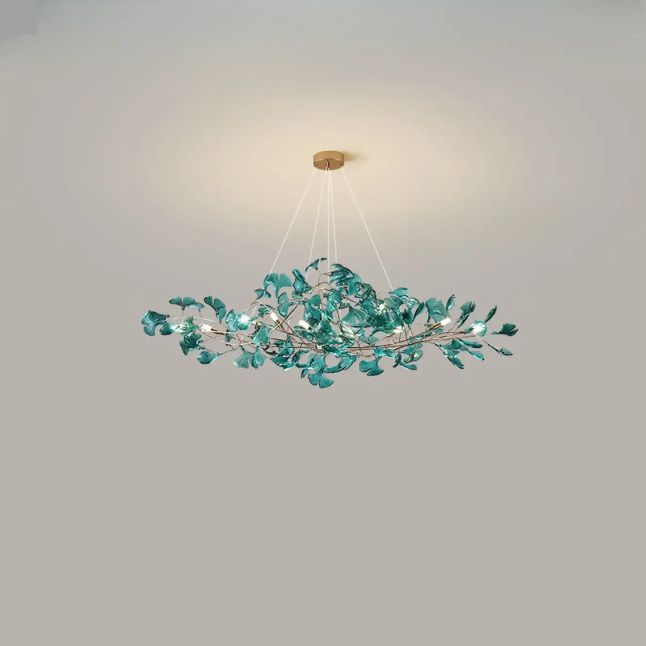 Lustre Art Déco moderne en acrylique ambré à motif floral et feuilles
