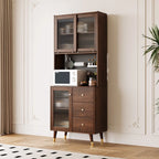 Buffet à trois tiroirs en bois brun avec portes coulissantes en verre