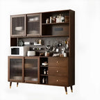 Buffet à trois tiroirs en bois brun avec portes coulissantes en verre