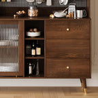 Buffet à trois tiroirs en bois brun avec portes coulissantes en verre