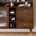 Buffet à trois tiroirs en bois brun avec portes coulissantes en verre