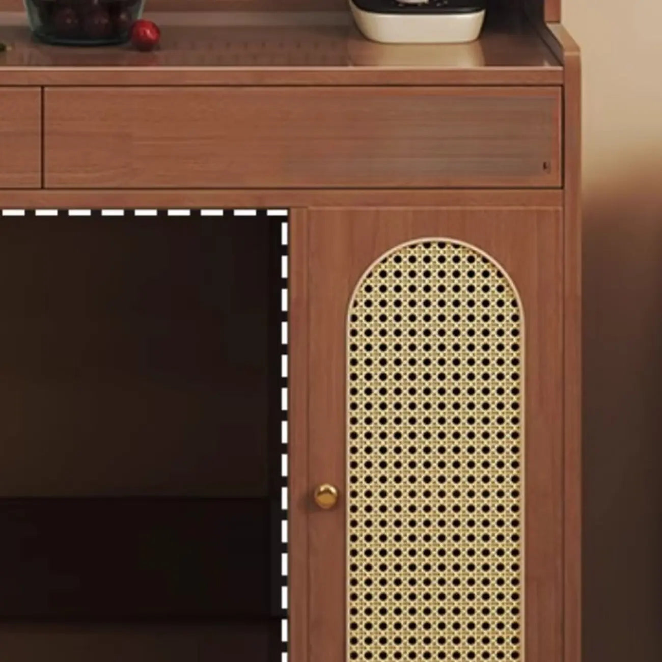 Mobiletto da Cucina in Legno Marrone a 2 Cassetti con Alzata
