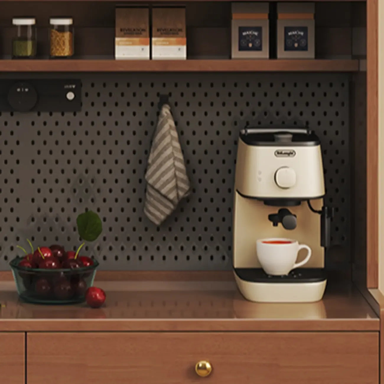 Mobiletto da Cucina in Legno Marrone a 2 Cassetti con Alzata