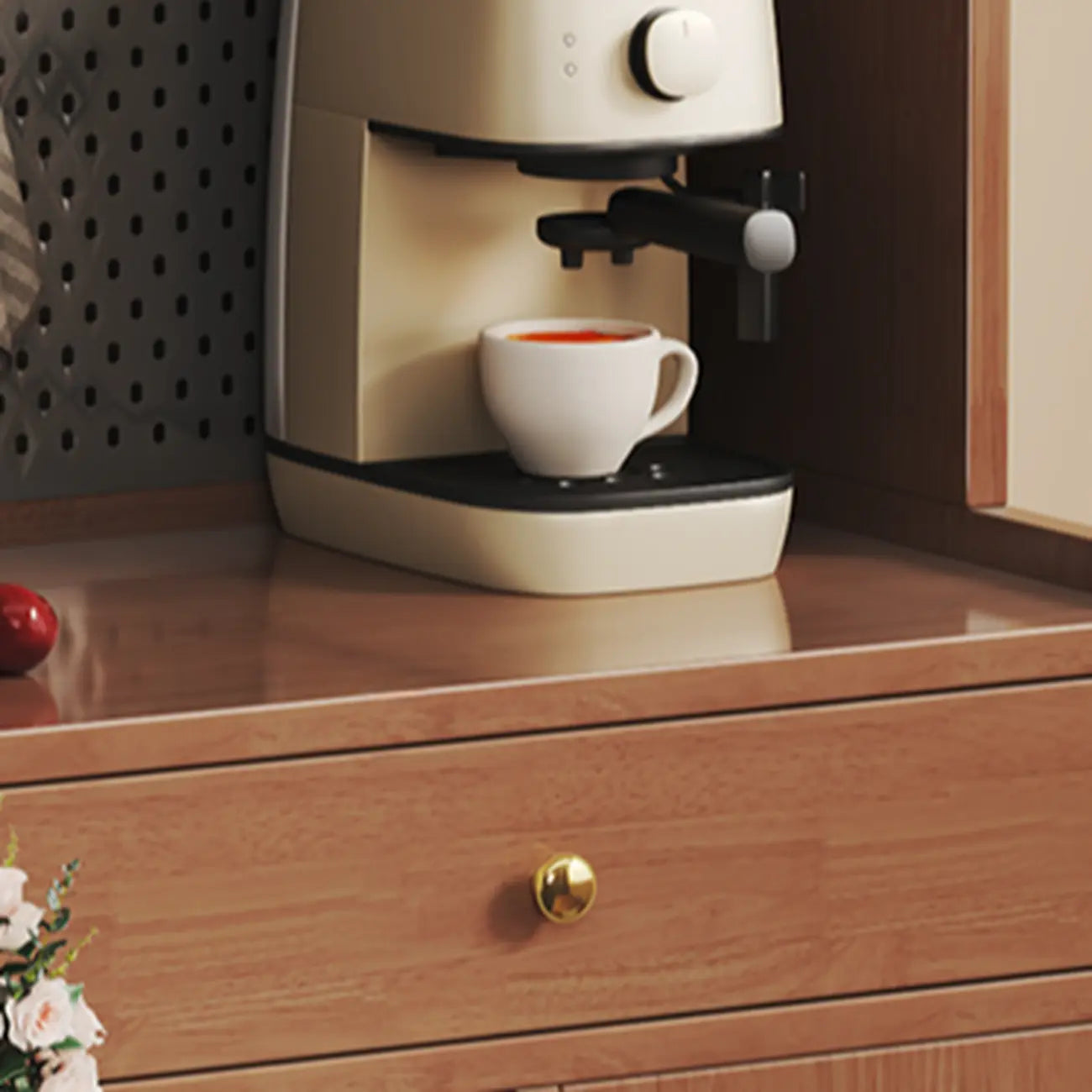 Mobiletto da Cucina in Legno Marrone a 2 Cassetti con Alzata