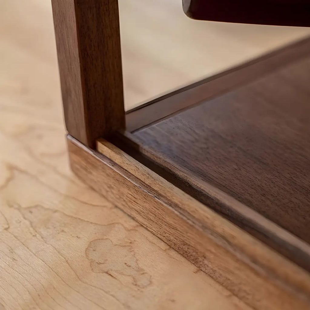 Vitrine minimaliste à deux niveaux en bois et verre pour table