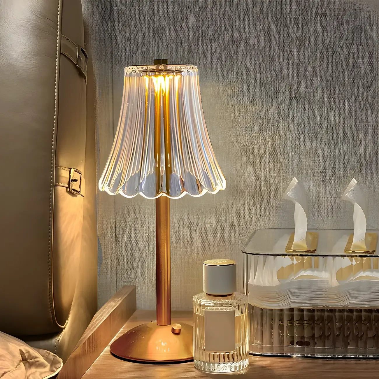 Lampe de table en cristal LED à intensité variable pour chambre à coucher