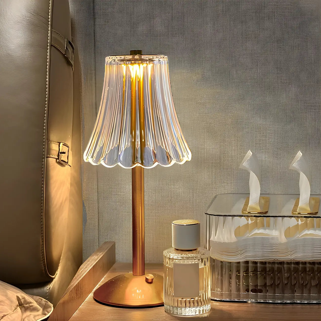 Lampe de table en cristal LED à intensité variable pour chambre à coucher