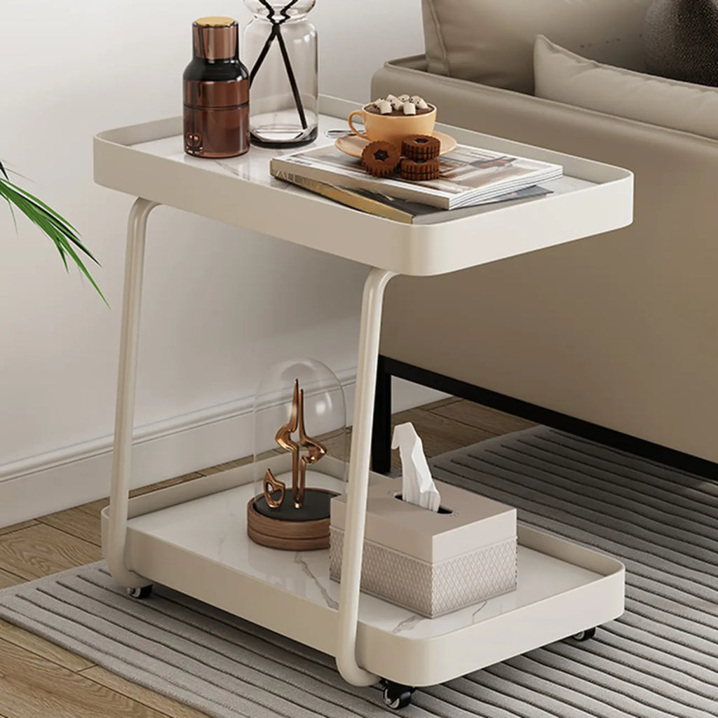 Table d'appoint pivotante rectangulaire moderne en pierre blanche en forme de C