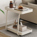 Table d'appoint pivotante rectangulaire moderne en pierre blanche en forme de C